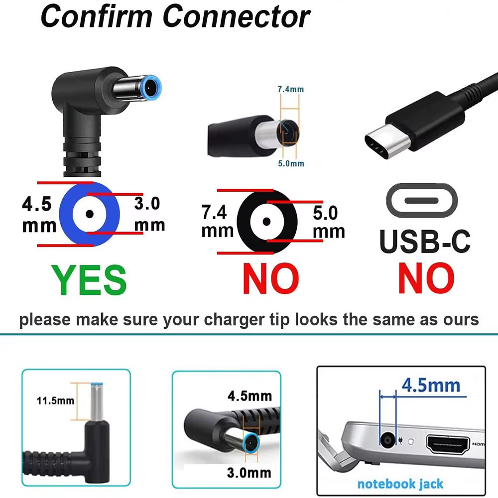 Chargeur d'ordinateur portable 65W pour HP EliteBook 840 850 845 830 820 G8 G7 G6 G5 G4 G3 745 735 725 755 ProBook 640 650 450 440 446 455 470