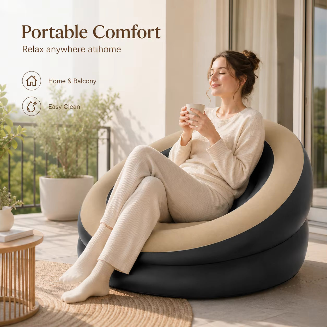 1PC Chaise longue gonflable portable, fauteuil simple, siège doux et confortable, canapé paresseux pour salon, chambre à coucher, bureau à domicile