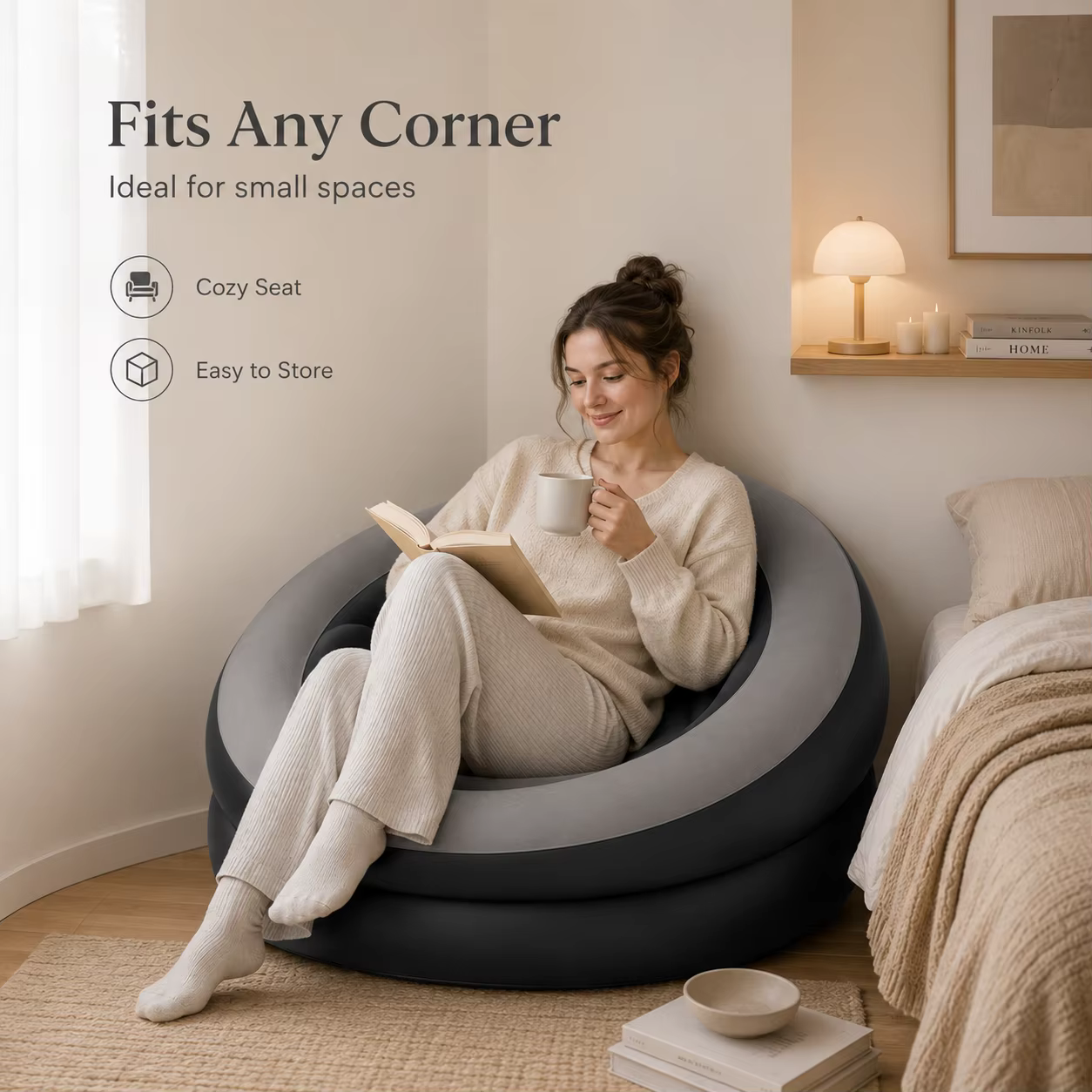 1PC Chaise longue gonflable portable, fauteuil simple, siège doux et confortable, canapé paresseux pour salon, chambre à coucher, bureau à domicile