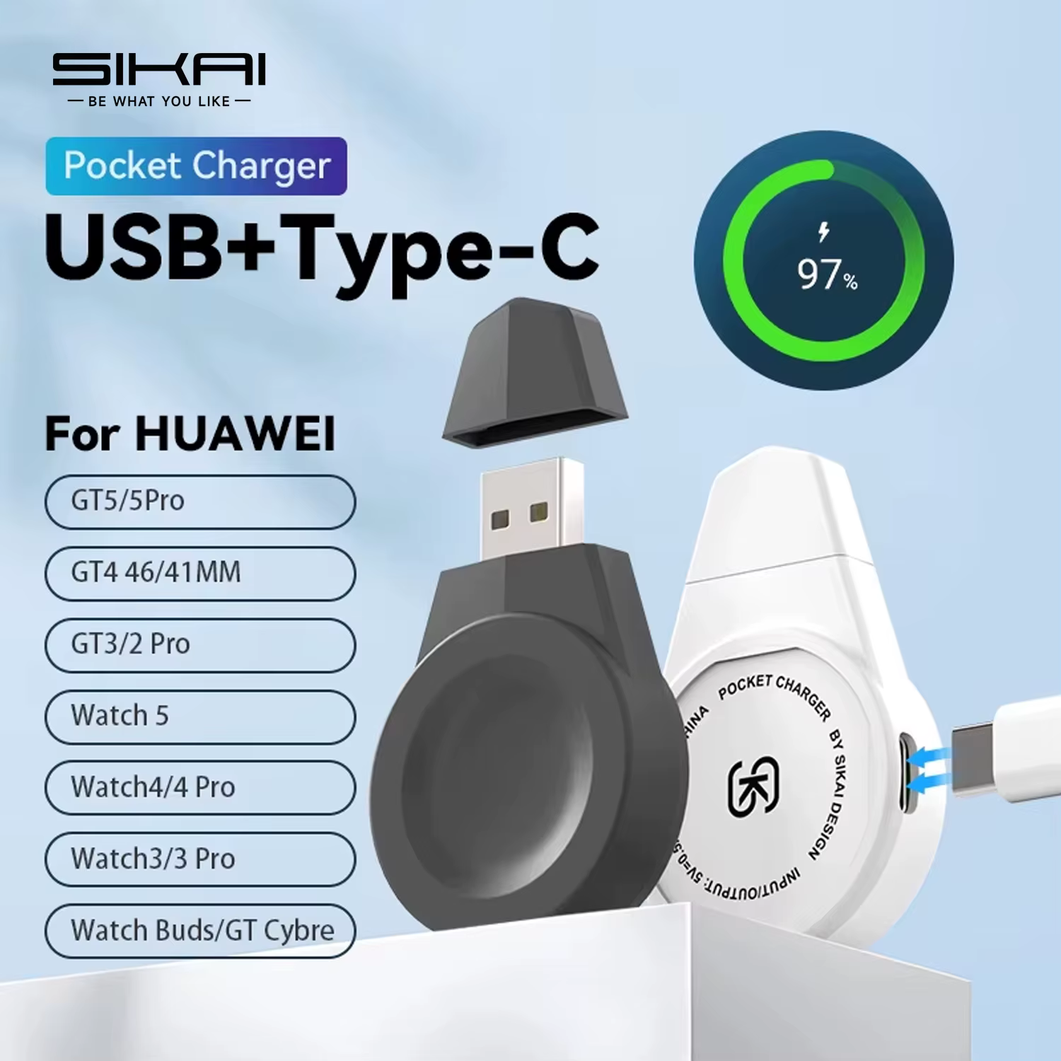 Support de charge sans fil Portable, chargeur de montre magnétique sans fil, USB Type C, chargeur rapide pour Huawei Watch GT6 PRO/GT6 /GT5 PRO
