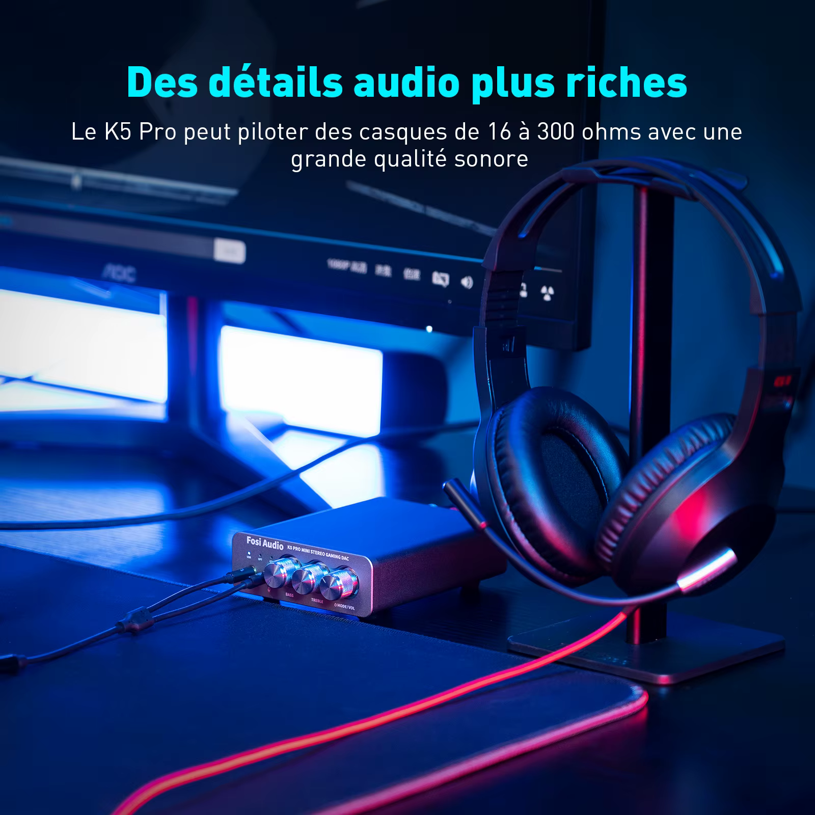 Amplificateur audio USB Fosi Audio K5 PRO pour jeux avec microphone