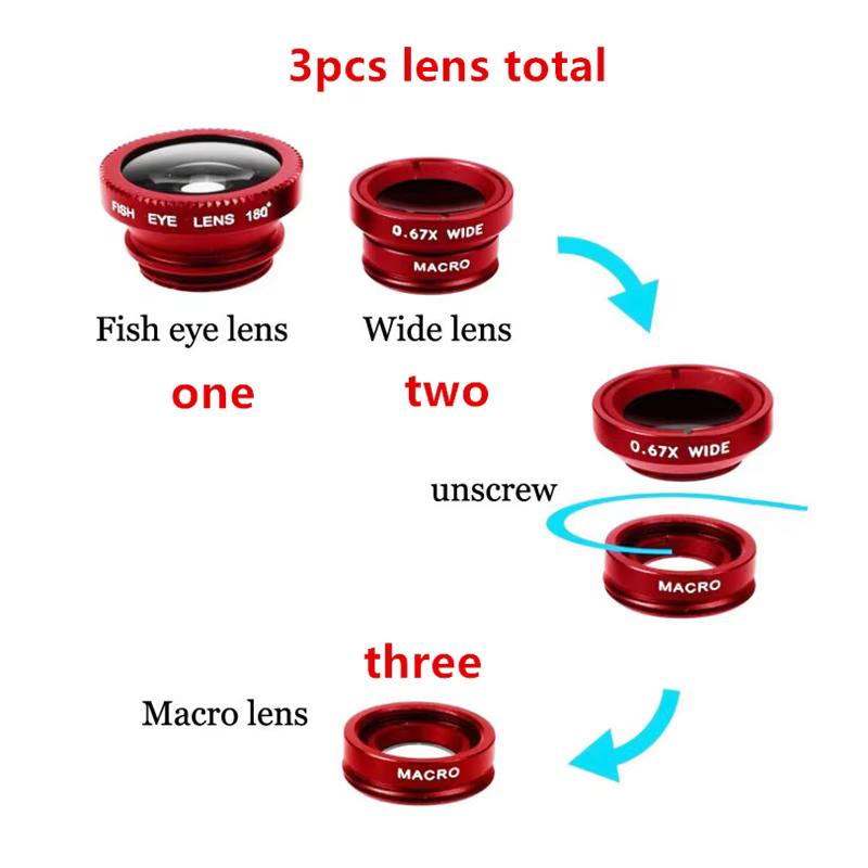 Objectif Fisheye pour téléphone portable, 3 en 1, grand angle, appareil photo Partenaires, yeux de poisson, objectif d'appareil photo avec clip, iPhone 12, 11, Samsung, Huawei