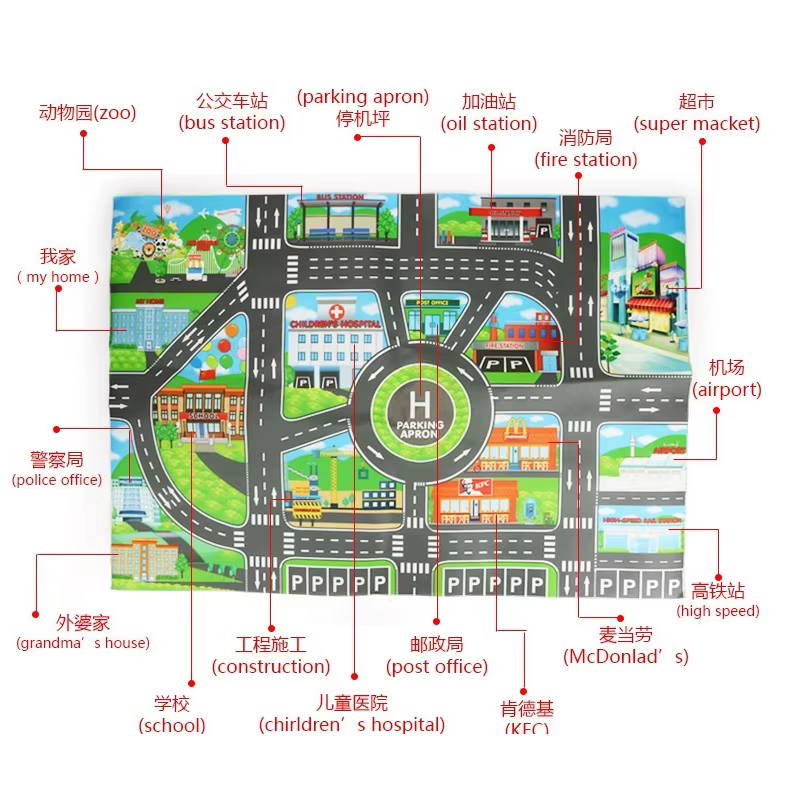 Carte routière de la ville pour enfants, Parking de voitures de ville, panneaux de signalisation, 83x58CM, tapis de jeu d'escalade, jouet