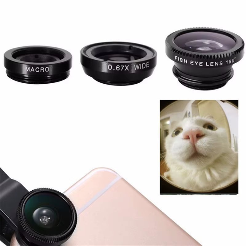 Objectif Fisheye pour téléphone portable, 3 en 1, grand angle, appareil photo Partenaires, yeux de poisson, objectif d'appareil photo avec clip, iPhone 12, 11, Samsung, Huawei