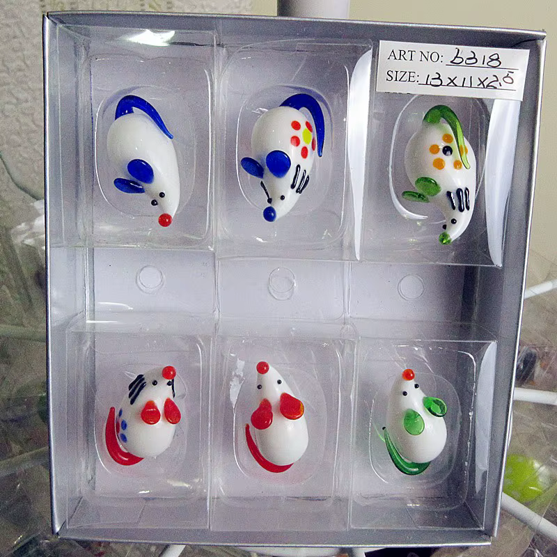 Figurines de souris en verre de Murano faites à la main, symbole du Nouvel An 2026, ornement de Noël, décoration de la maison, animaux miniatures mignons, statue de rat en verre