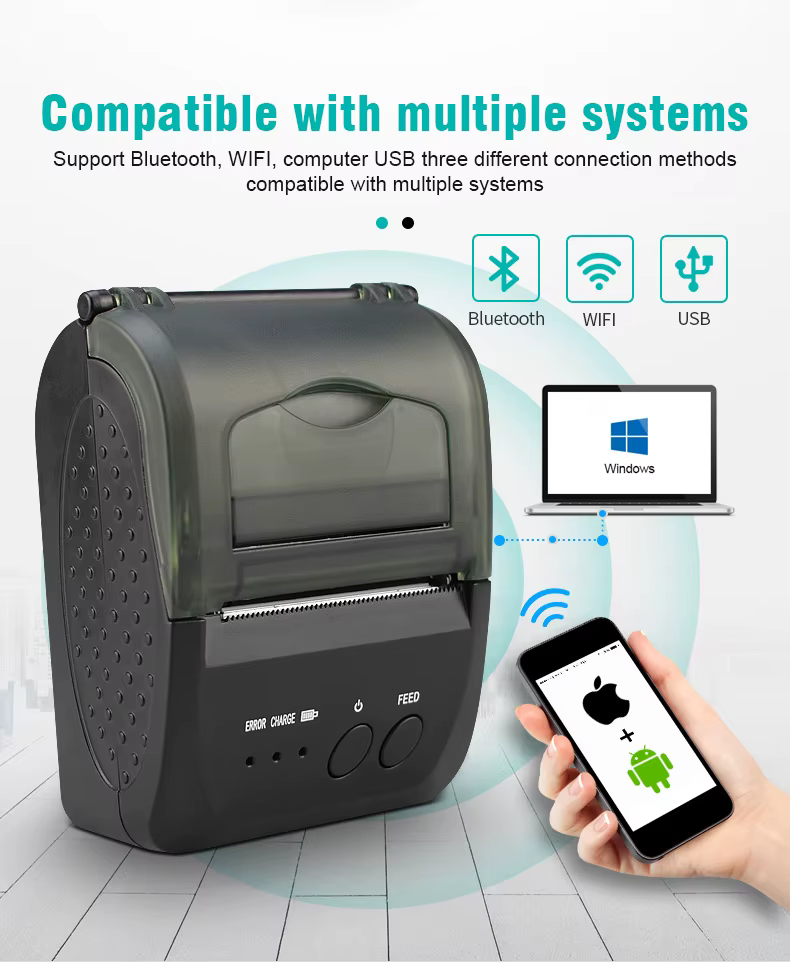 Mini imprimante de reçus portable, Bluetooth, sans fil, 58mm, Android, iOS, Windows