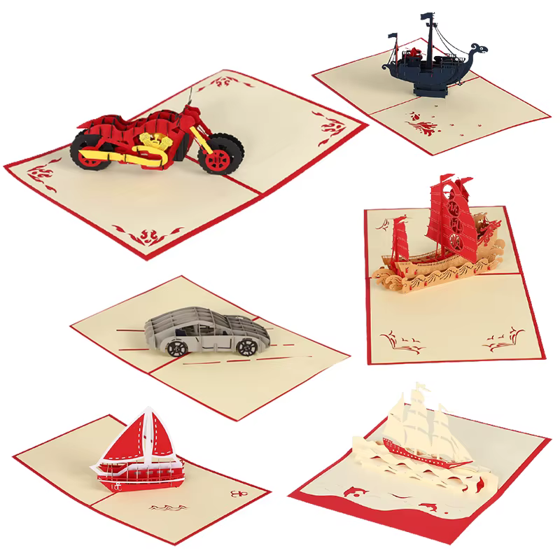 Carte Pop UP 3D, carte d'invitation de vœux joyeux anniversaire, cadeau découpé au Laser, cartes de remerciement, carte postale miniature de véhicule avec enveloppes