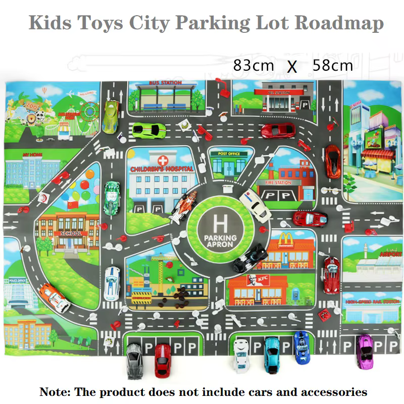 Carte routière de la ville pour enfants, Parking de voitures de ville, panneaux de signalisation, 83x58CM, tapis de jeu d'escalade, jouet