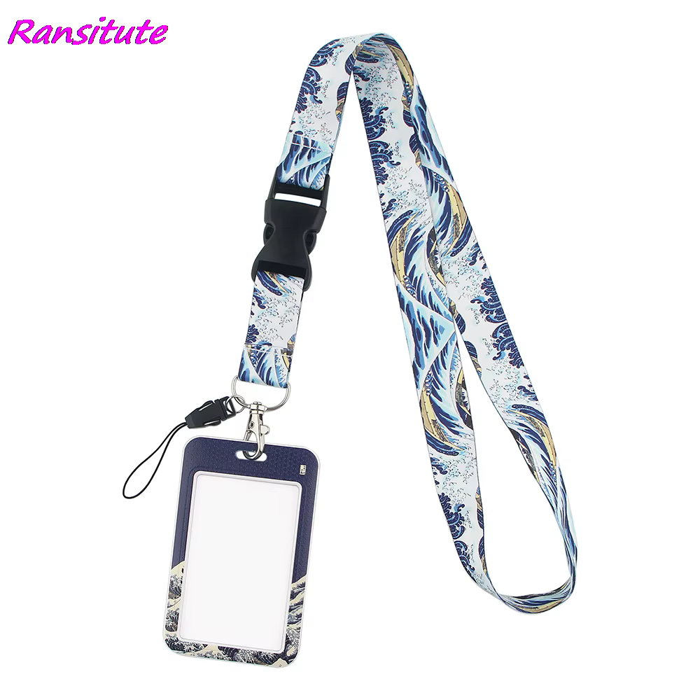 Ransitute R1771 vagues mode lanières ID porte-Badge Bus Pass housse Slip banque porte-carte de crédit sangle porte-carte