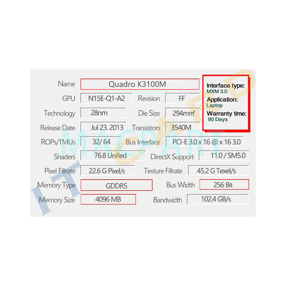 Carte graphique Quadro K3100 K3100M GDDR5 4GB N15E-Q1-A2 avec support en X pour Apple iMac A1312 27 pouces 2010 2011