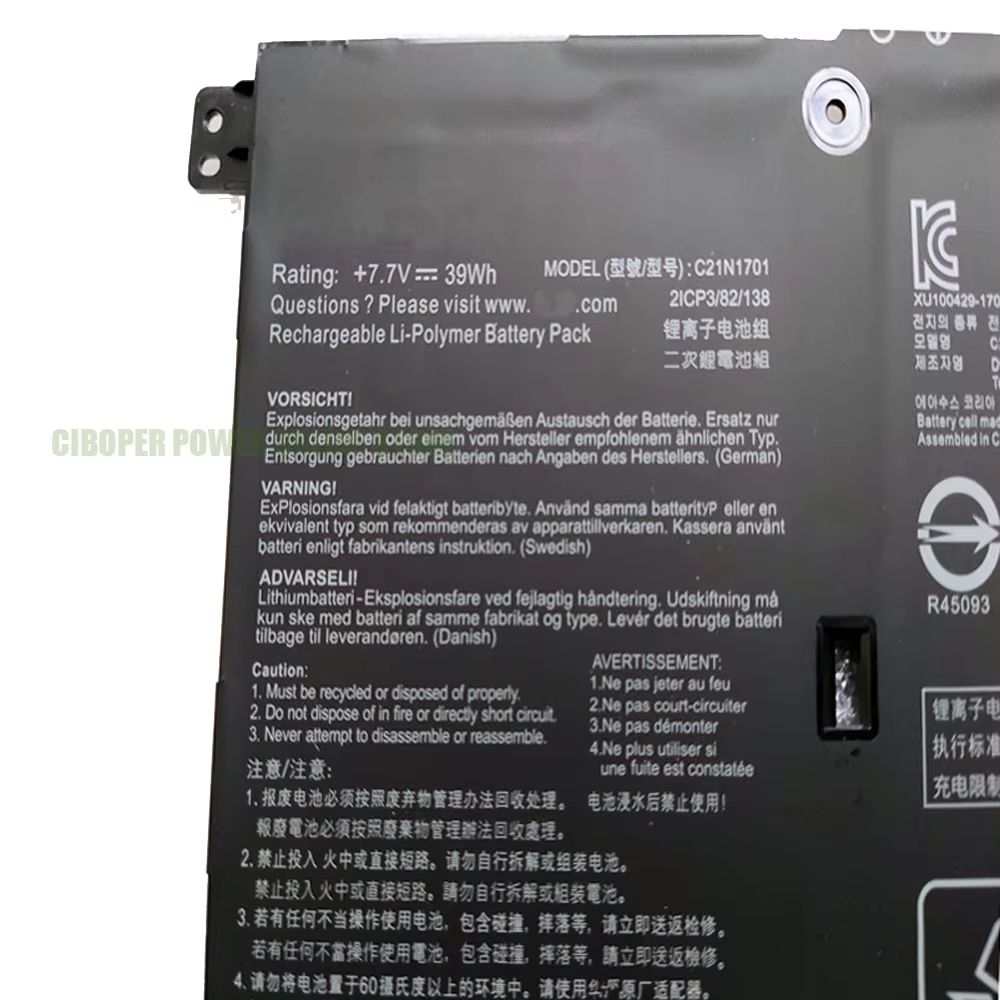 Batterie d'ordinateur portable CP C21PQC5 C21N1701 7.7V/39Wh/5070mAh pour VivoPleS406U S460UA S406UA-BM360T S406UA-BM146T S406UA-BM148T K406UA