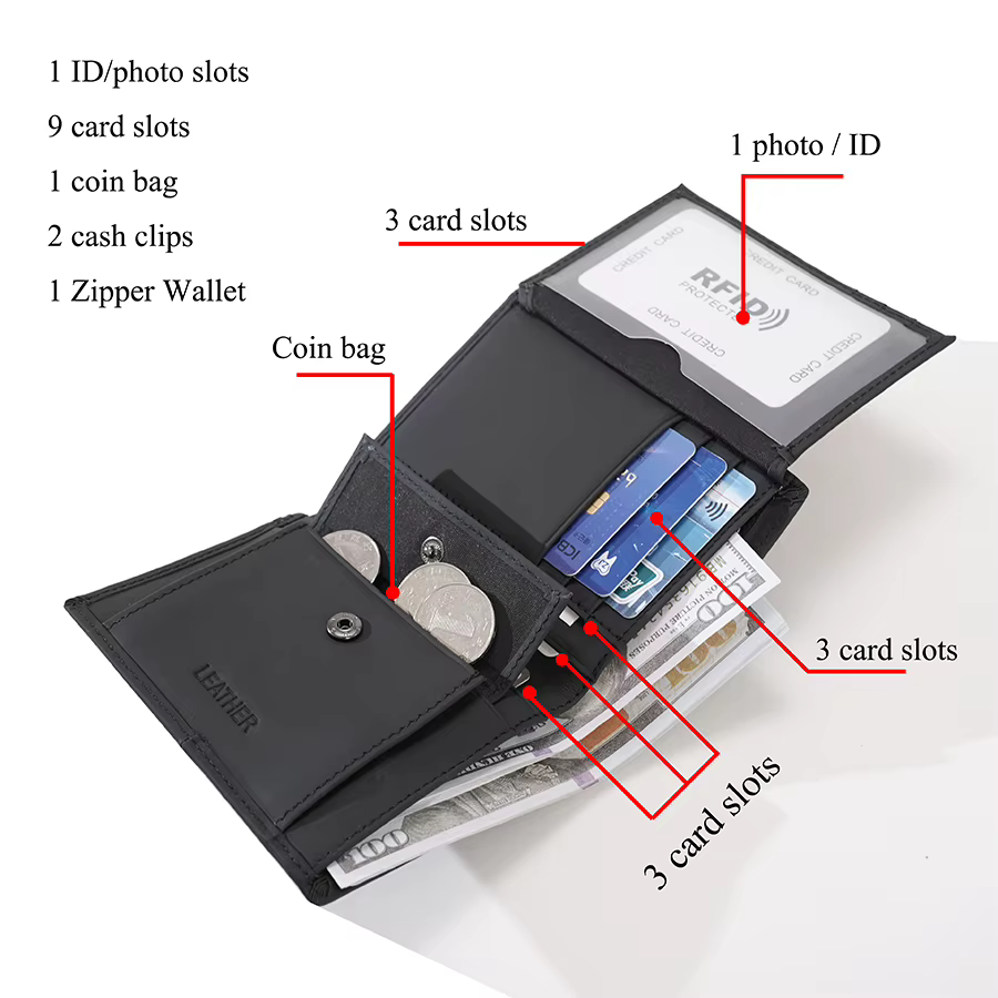 Portefeuille en cuir pour homme, porte-cartes RFID, portefeuilles en cuir véritable, porte-cartes pour homme et femme