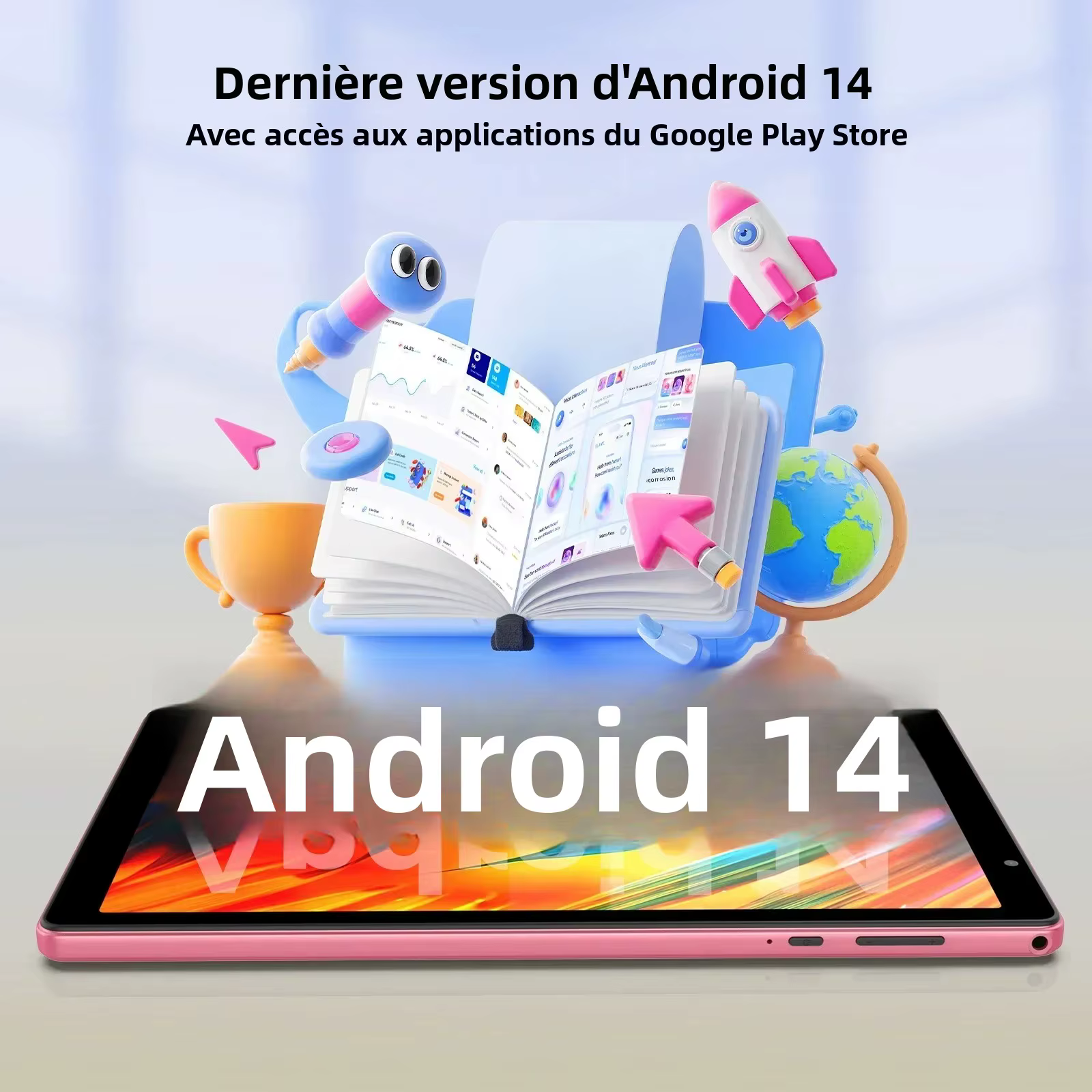 Dernière tablette Android 14, tablette 10 pouces, processeur Quad-core, WiFi 5G, 4 Go de ROM + 32 Go de RAM, résolution 1280 x 800, batterie 6000 mAh