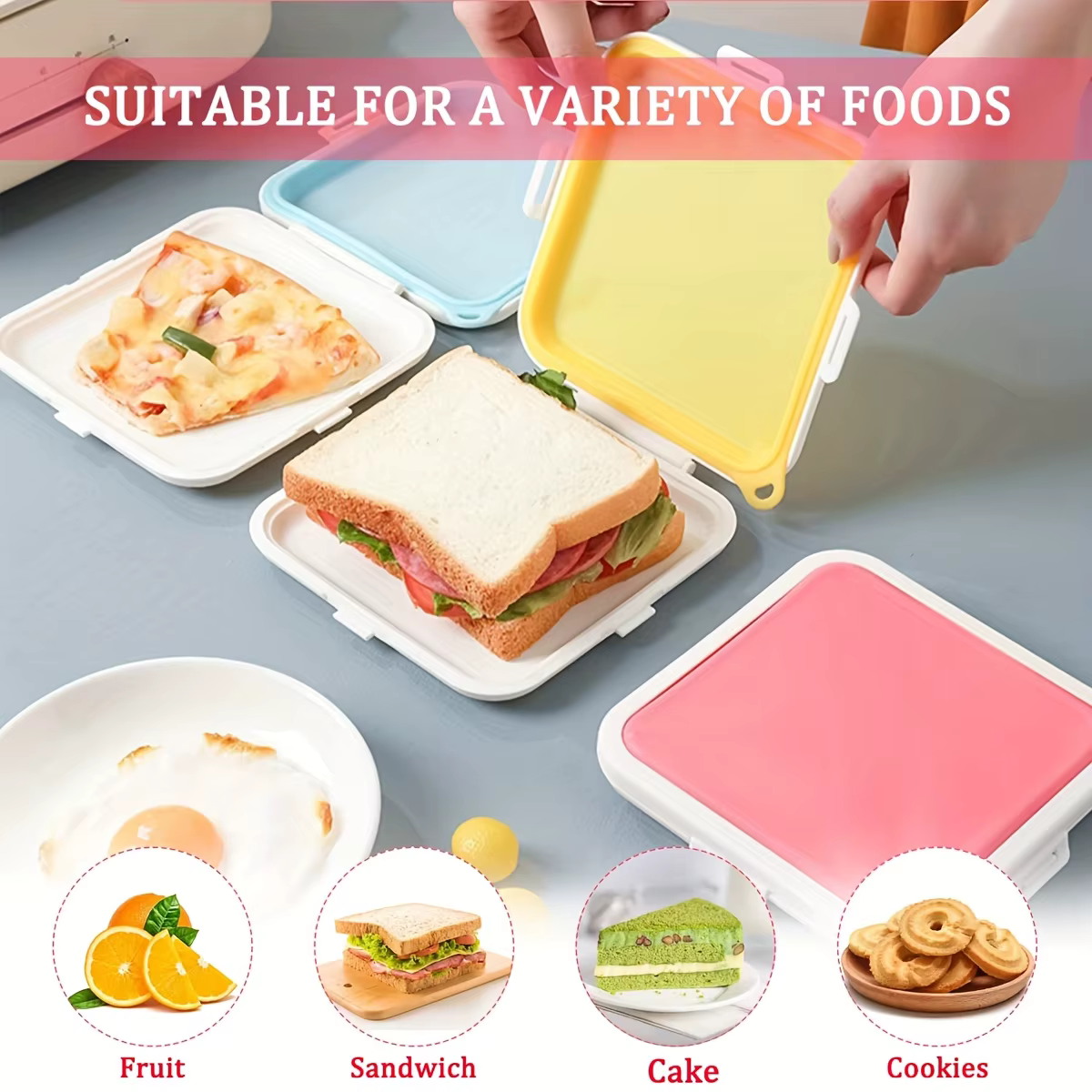 Conteneurs pour sandwichs, boîte de rangement pour sandwichs en Silicone pour déjeuner, voyage, encliquetable pour le stockage des fruits, des salades, des collations et des aliments