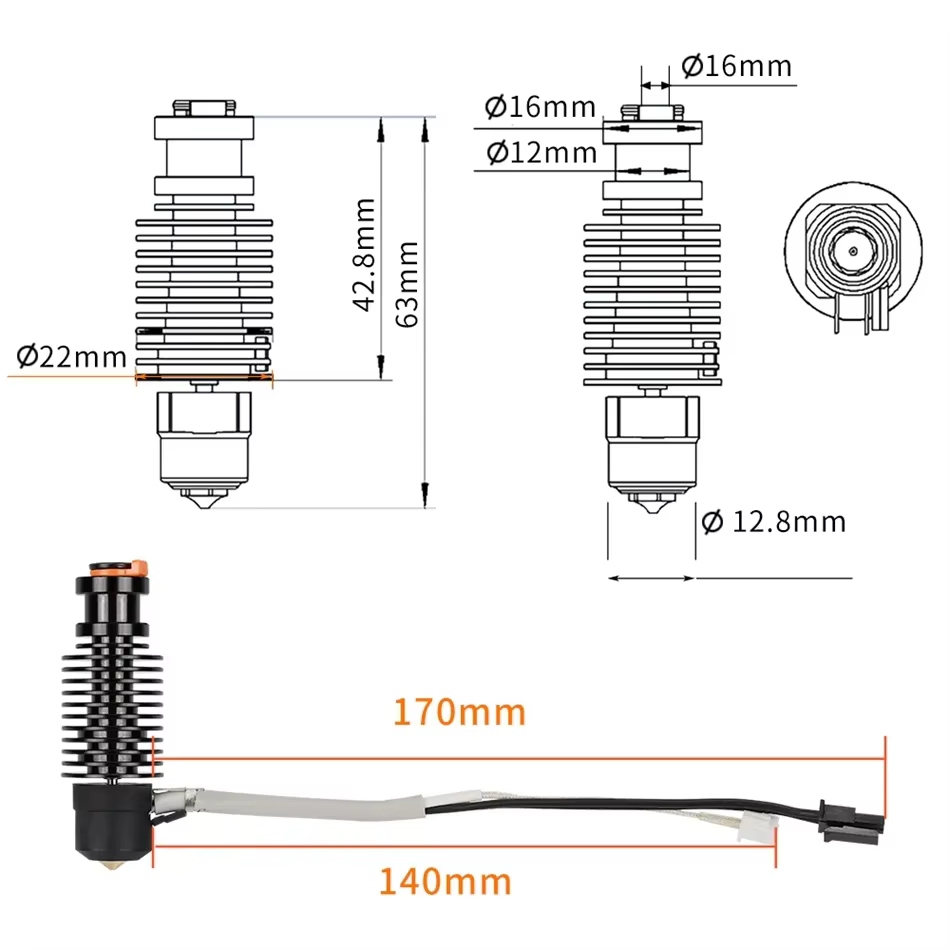 Volcan Hotend E3D V6 24V 50W 60W pour Voron 2.4 imprimante 3D tête d'impression à noyau chauffant en céramique