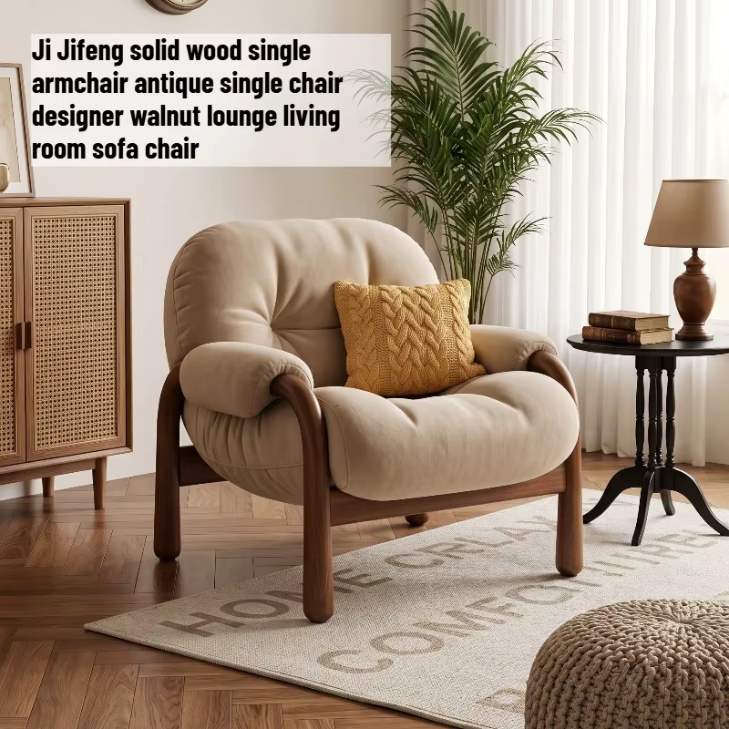 Fauteuil de Salon Vintage en Bois Massif avec Support Dorsal pour Balcon, Chaise de Coiffeuse, Fauteuils de Sol de Loisirs, Mobilier de Chambre de Luxe