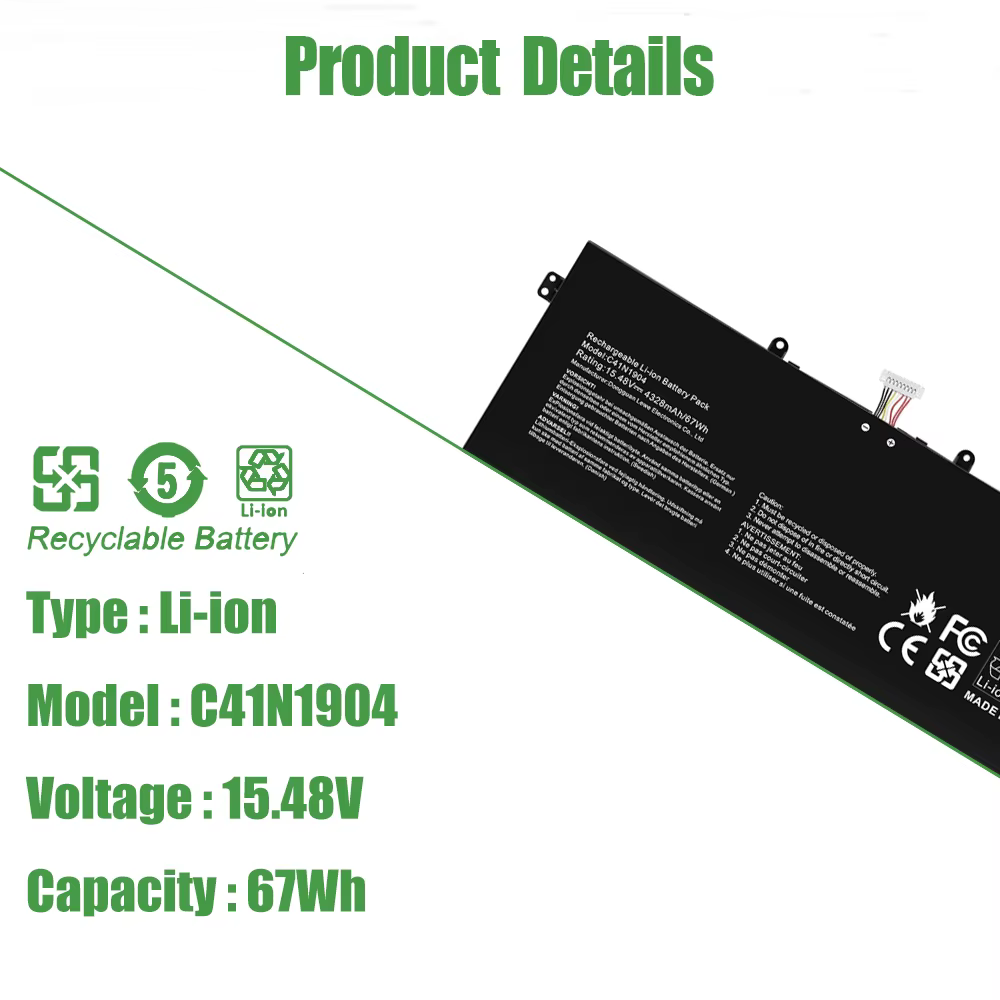 Batterie d'ordinateur portable 67Wh C41N1904 pour ASUS ZenBook 13 UX325xx UM325SA UX363EA 14 UX425xx UM425IA UX371EA UX391UA UX393xx S435EA