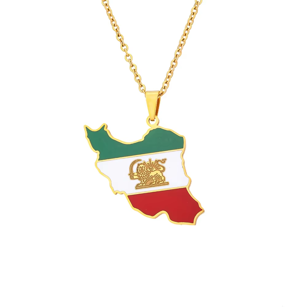 Colliers pendentifs en émail avec carte et drapeau de l'Iran, bijoux en acier inoxydable iranien pour femmes, hommes, filles, cadeaux de fête et d'anniversaire