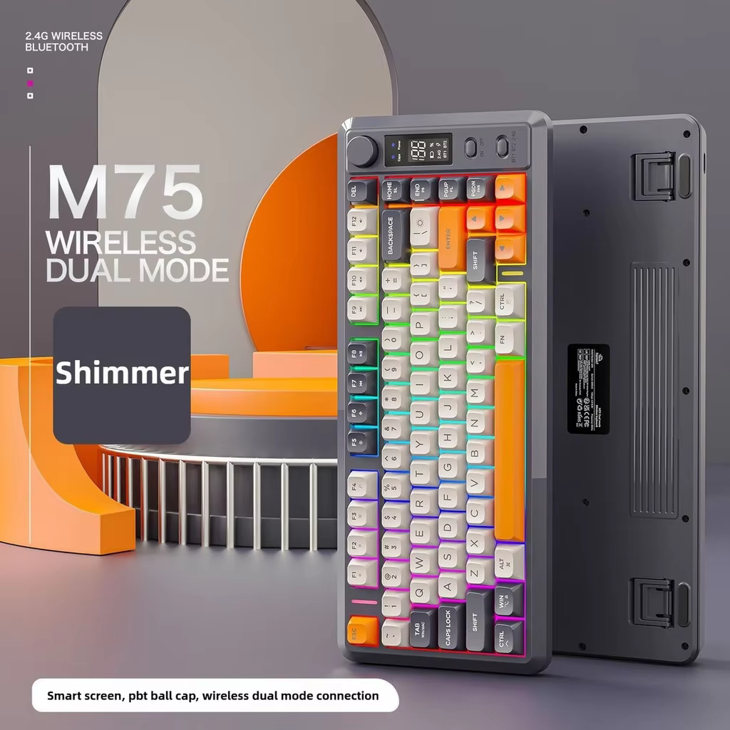 GRATUIT WOLF M75 Clavier de jeu sans fil compact à 82 touches - Double mode (Bluetooth/2.4G) Écran OLED rétroéclairé RVB Grande batterie