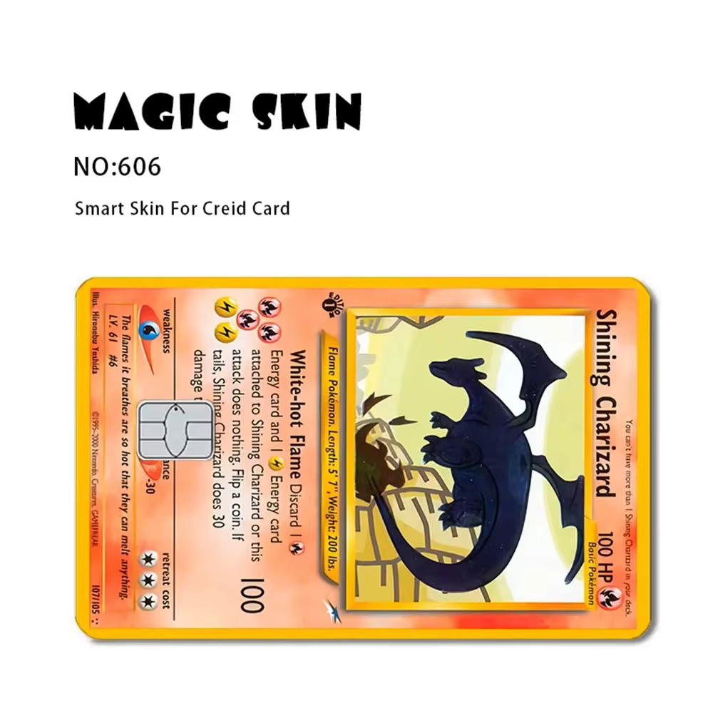 Autocollants mats pour cartes de crédit Anime Pikachu, jouets, dessins animés Pokémon Mewtwo Charizard, film autocollant pour cartes bancaires, petits autocollants à puce