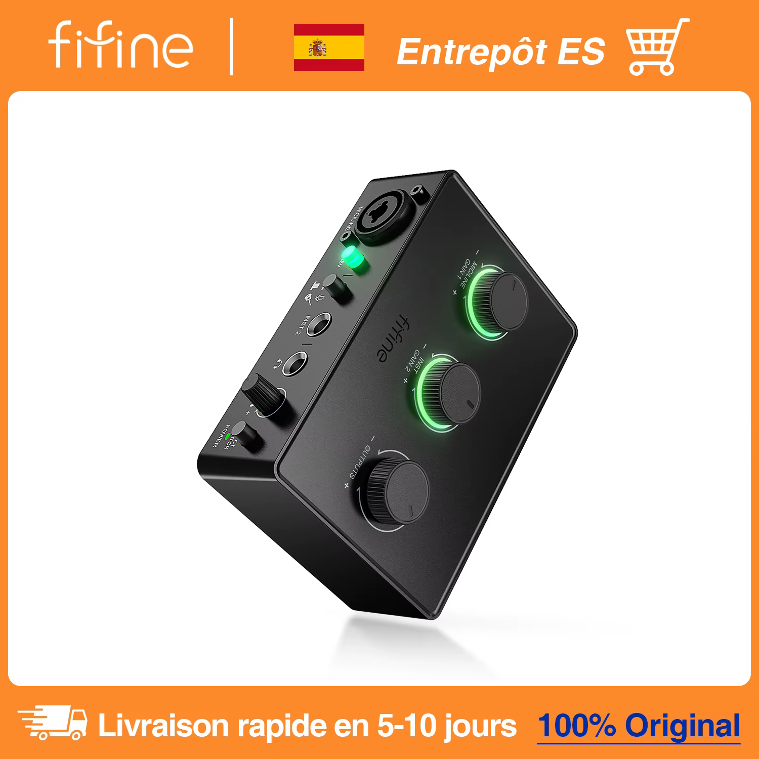 FIFINE Mélangeur de son pour microphone à condensateur avec bouton de gain