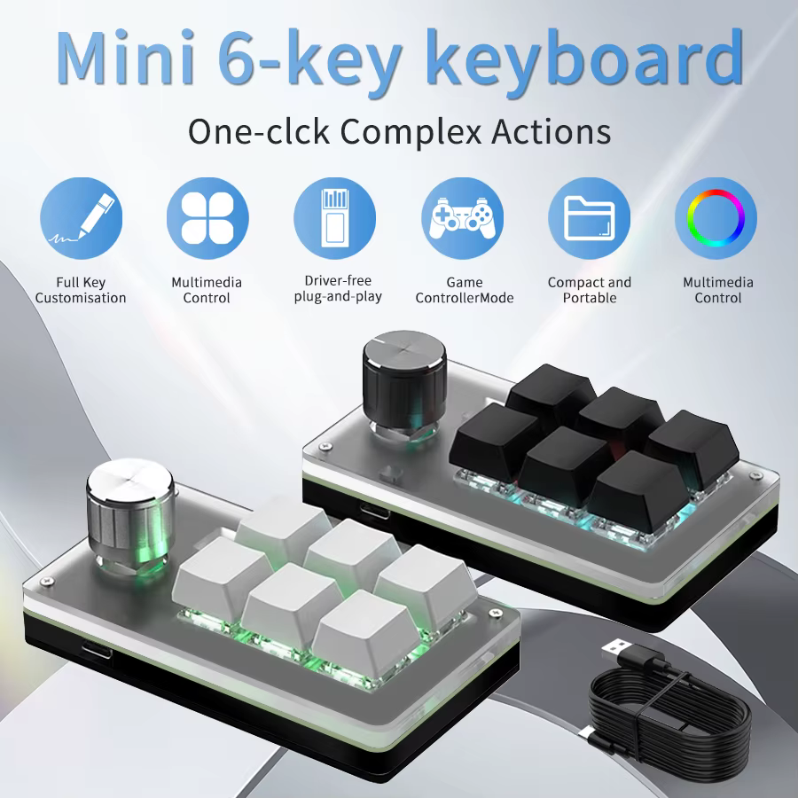 6 touches 1 bouton programmation rvb boutons de jeu Macro claviers Mini clavier