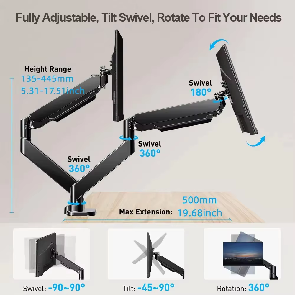 Support à Double Écran Ergonomique et Réglable de 32 Pouces