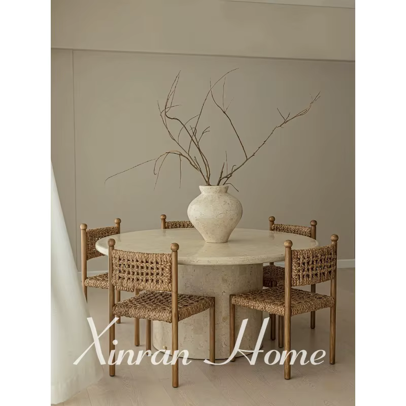 Chaise de salle à manger en rotin et bois massif pour personnes d'âge mûr, fauteuil design rétro haut de gamme, fauteuil d'art de luxe léger, chaise de loisirs en rotin pour la maison