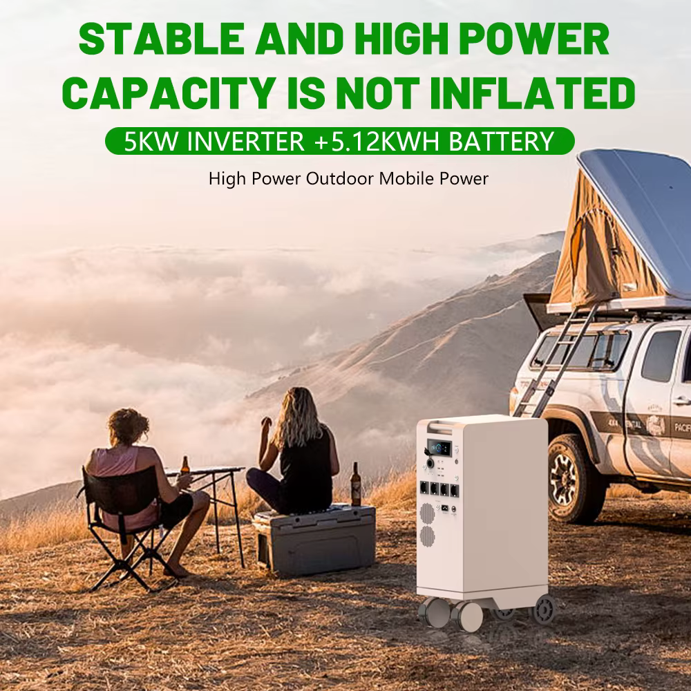 Centrale électrique Portable 5000W LiFePO4, 48V, 100ah, 5kwh, 6000W, onduleur MPPT avec lumière 18W-USB, entrée/sortie AC ue, entrée PV, STOCK ue