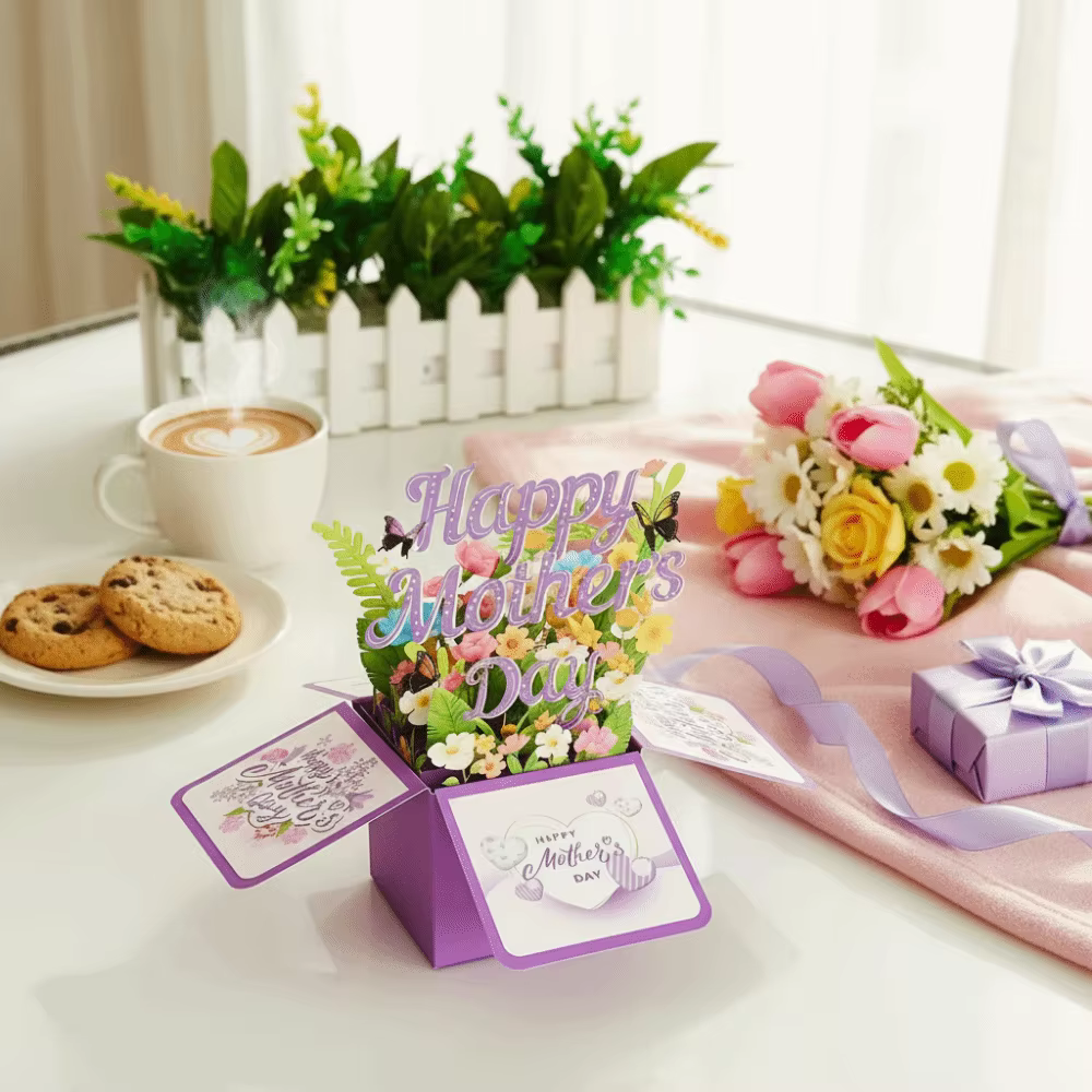Carte de vœux 3D pour la fête des mères, motif fleur et papillon, carte créative pour maman, meilleurs vœux, cadeaux, carte pop-up fleurie, décoration de fête
