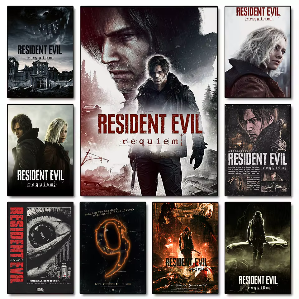 Poster esthétique de jeu vidéo d'horreur Resident-Evil 9 Requiem