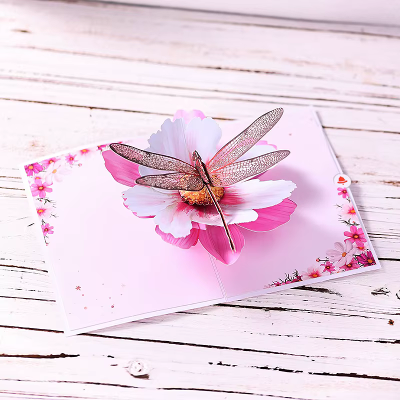 Carte pop-up Cosmos Dragonfly, carte pop-up 3D, cadeau artisanal en papier pour anniversaire, mariages et anniversaires