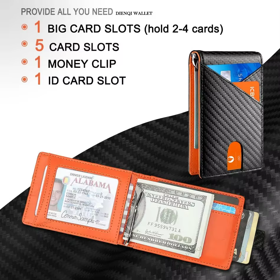 Rfid porte-carte en Fiber de carbone hommes portefeuilles pince à billets mince étui d'identité hommes mince minimaliste porte-carte Portable noir Walet choix