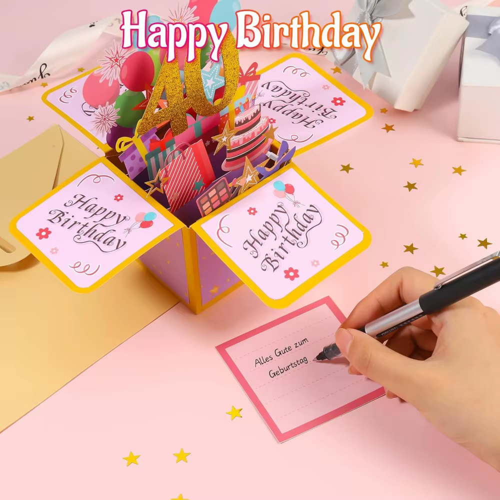 Carte de vœux joyeux anniversaire avec enveloppe, boîte-cadeau 3D, 18e/30e/40e50e/60e année, carte de Message de vœux d'anniversaire, cadeau de fête