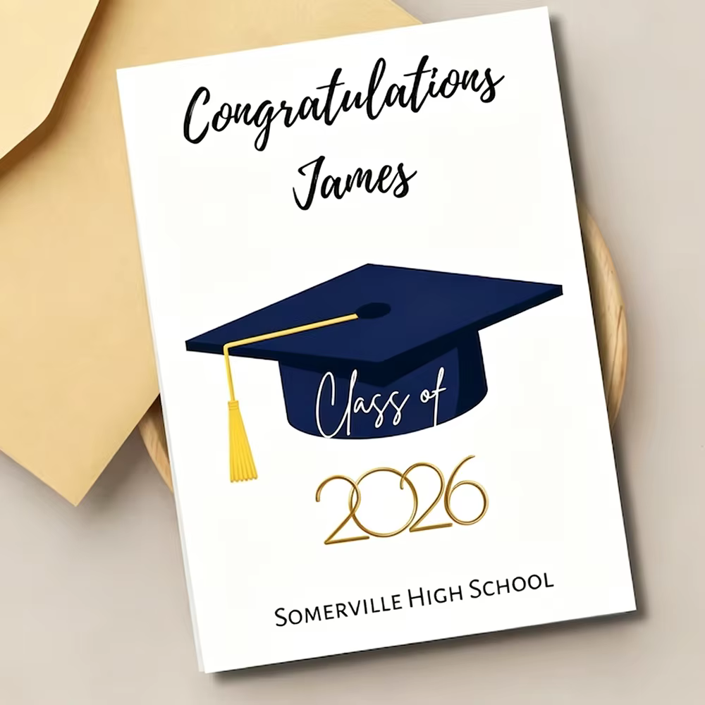 Carte de Remise de Diplôme Personnalisée avec Enveloppe – Promotion 2026 – Cadeau de Félicitations pour Étudiant – Cérémonie de Remise de Diplôme – Salutation Amusante et Kawaii pour Nouveau Diplômé