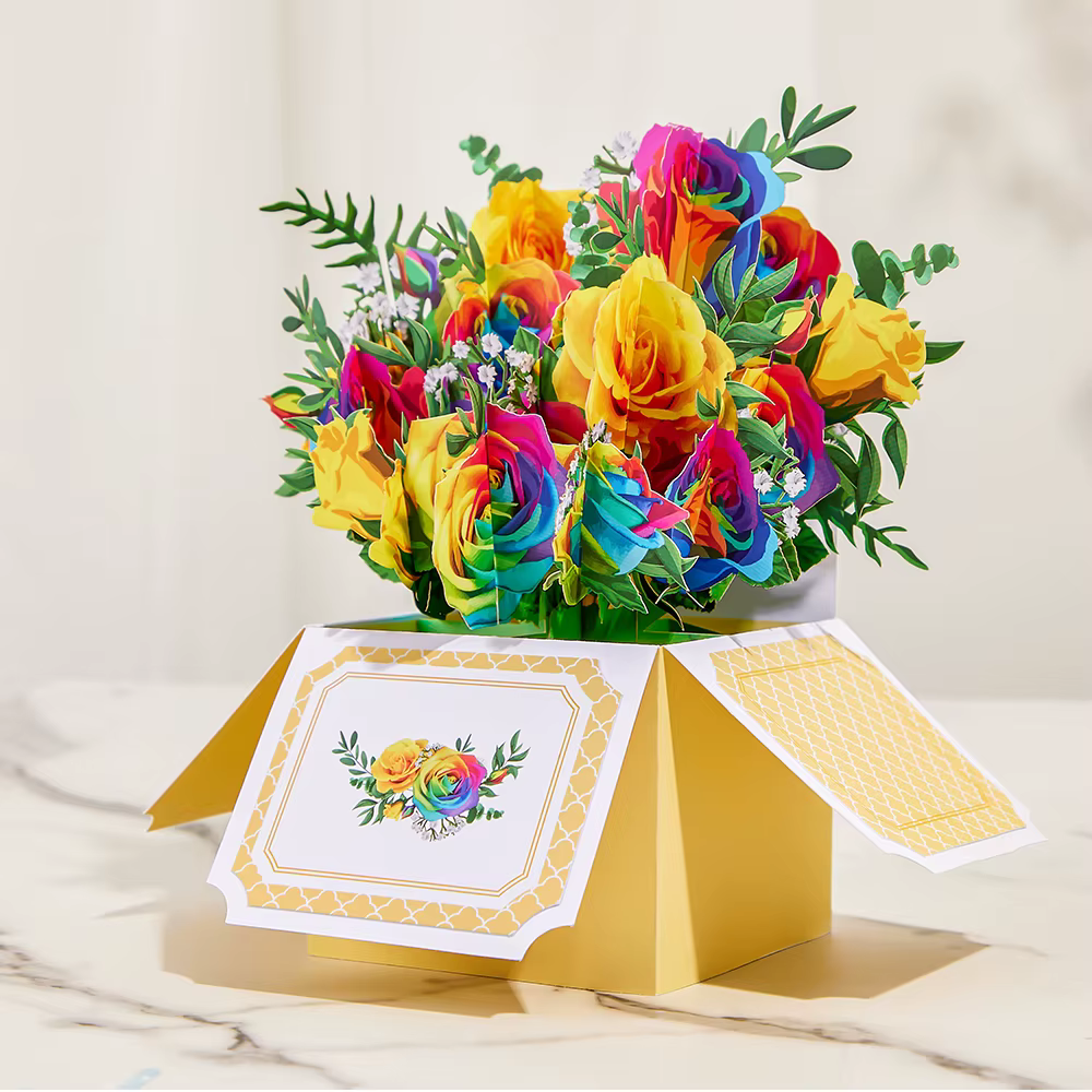 Carte de vœux à fleurs avec enveloppe, cadeaux Surprise pour la fête des mères, anniversaire de Thanksgiving, anniversaire de mariage, boîte florale Pop-up 3D