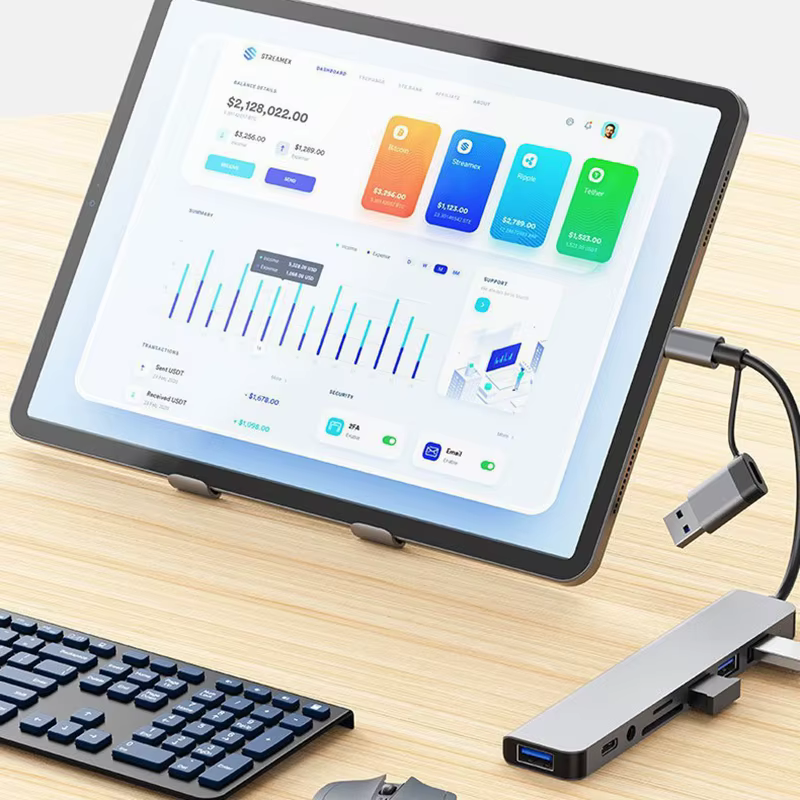 Station d'accueil HUB USB + Type C 8 en 2 avec adaptateur jack audio 3