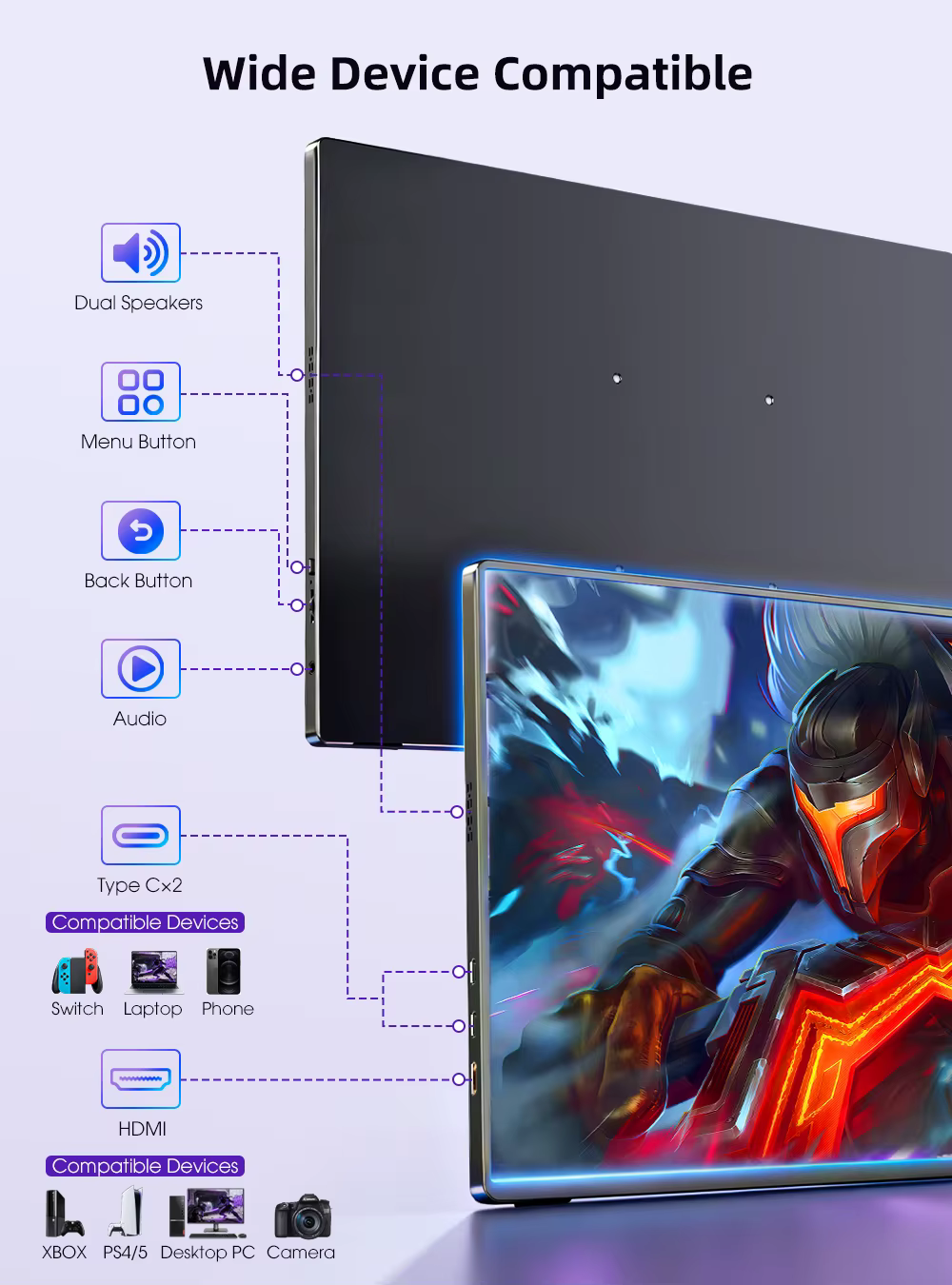 UPERFECT 16 "2K moniteur Portable 2560*1600 16:10 100% sRGB 500Cd/m2 120Hz affichage de jeu pour Xbox PS5 Switch