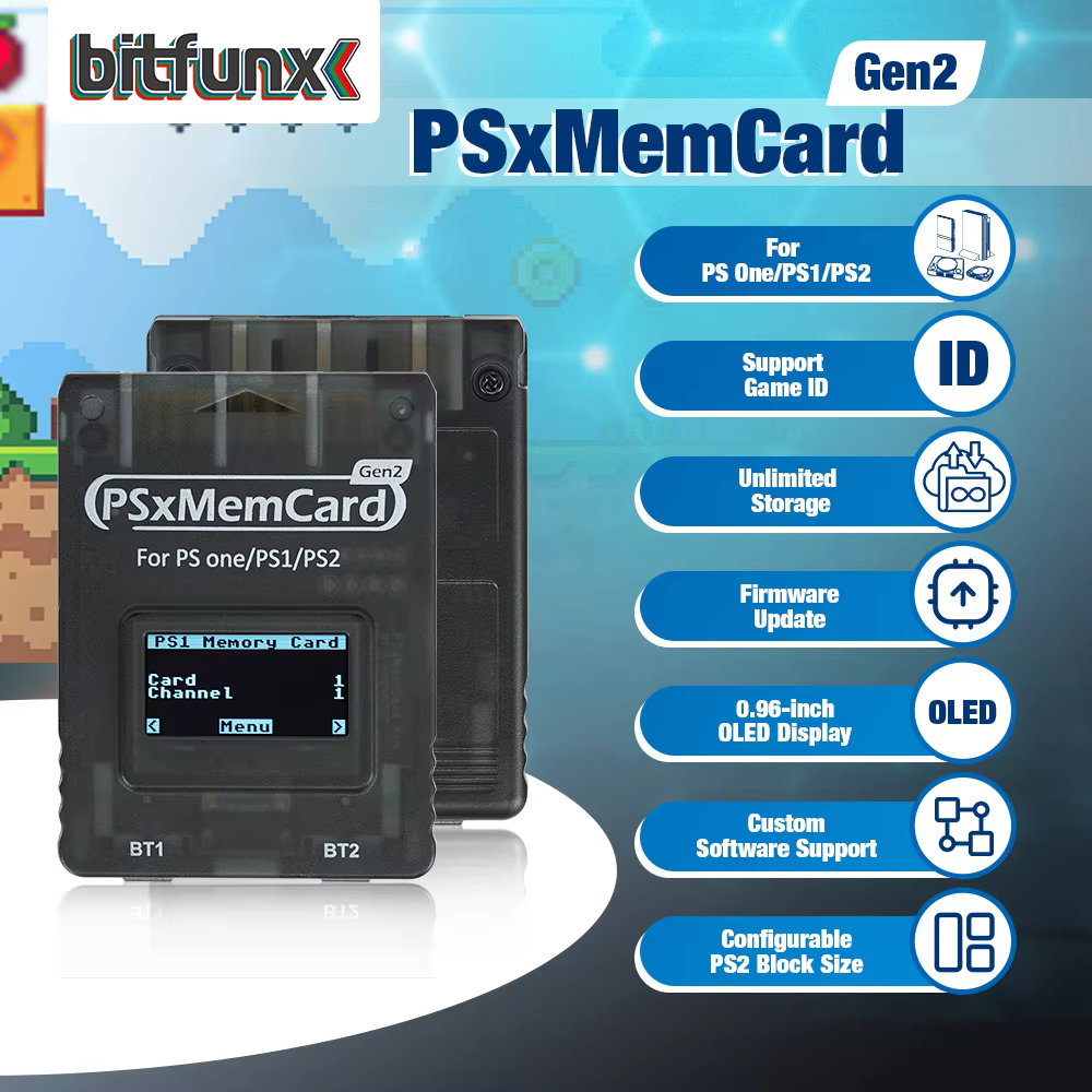 Bitfunx PSxMemCard Gen2 Store Le jeu économise pour les jeux PS1 et PS2 pour les consoles