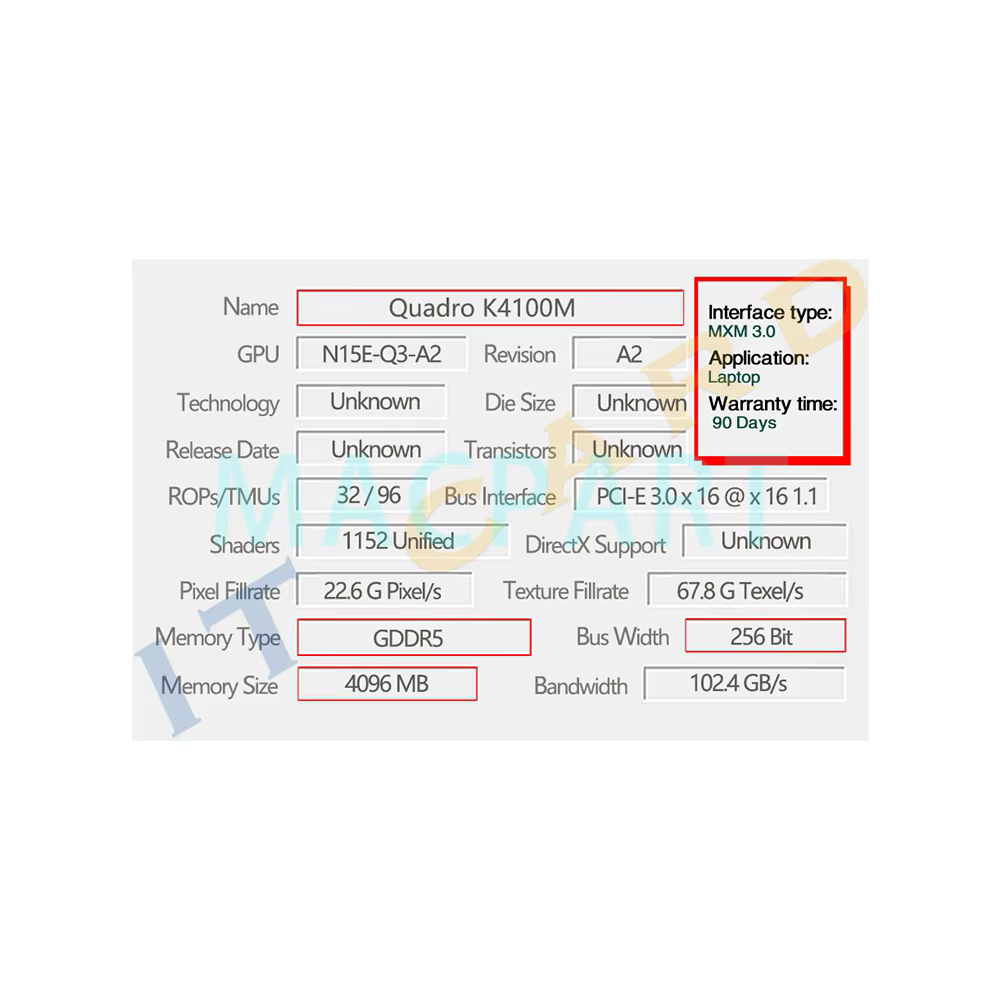 Carte graphique Quadro K4100 K4100M GDDR5 4GB N15E-Q3-A2 avec support en X pour Dell HP Apple iMac A1312 27 pouces 2010 2011