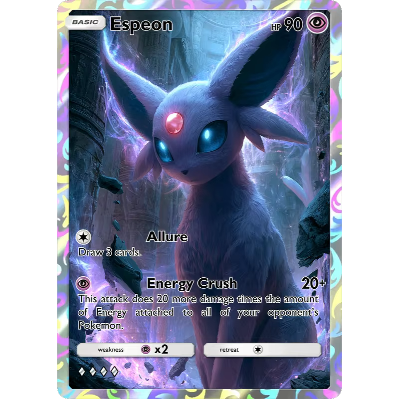 Cartes Pokémon Espeon PTCG holographiques, collection de cartes rares, Mewtwo, jeu de créativité, anime, cartes Pokémon Mewtwo brillantes, cadeau