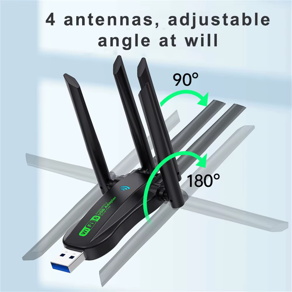 WiFi USB adaptateur WiFi6 Bluetooth 5.4 double bande 2.4G + 5.8Ghz 4 antenne Dongle USB récepteur de carte sans fil