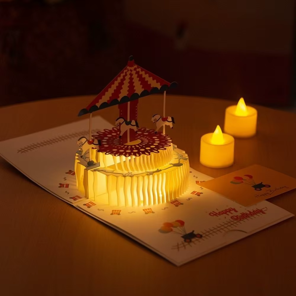 Carte d'anniversaire musicale créative pop-up, carte 3D gâteau d'anniversaire évidée, carte de message en papier pour fête d'anniversaire