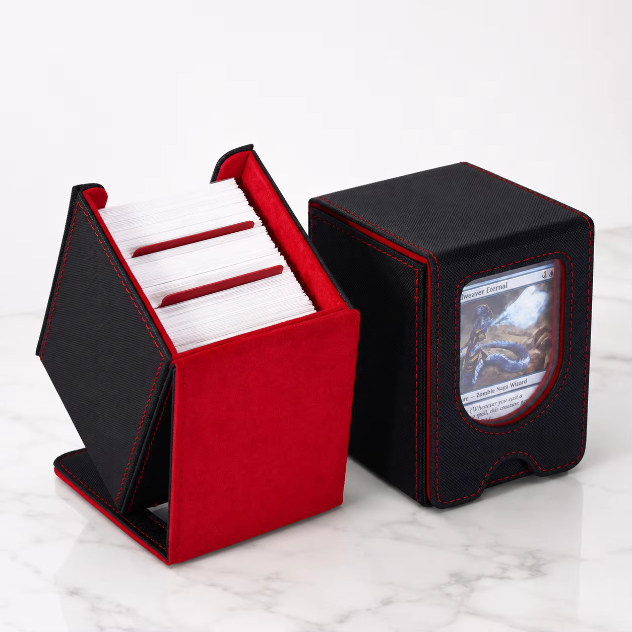 Boîte de rangement pour deck MTG Commander, boîte de rangement magnétique en cuir PU pouvant contenir plus de 100 cartes à double pochette ; adaptée aux cartes TCG, PTCG, CCG