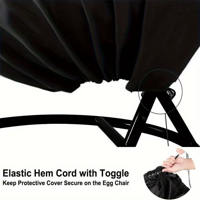 1 Housse de chaise suspendue noire robuste avec fermeture éclair, adaptée aux chaises suspendues de mobilier d'extérieur.