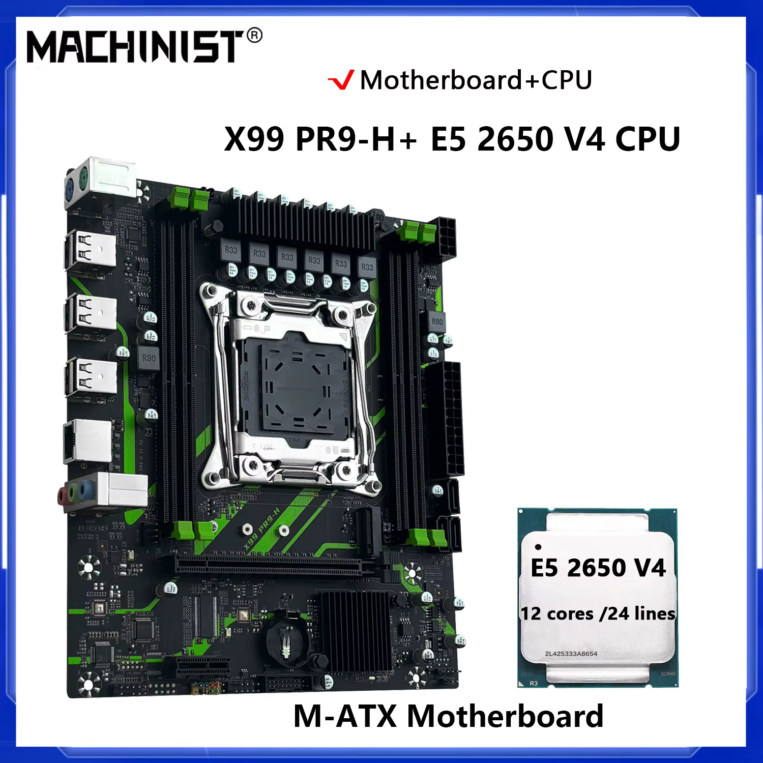 MACHINIST X99 Kit de carte mère PR9-H en option LGA2011-3 Xeon E5 2650 V4 CPU DDR4 16GB 2133MHz mémoire RAM NVME/SATA M.2