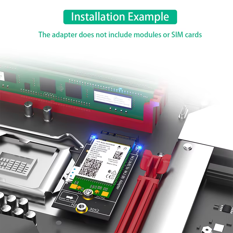 Adaptateur M.2 clé B vers M.2 clé A + E avec fente pour carte NANO