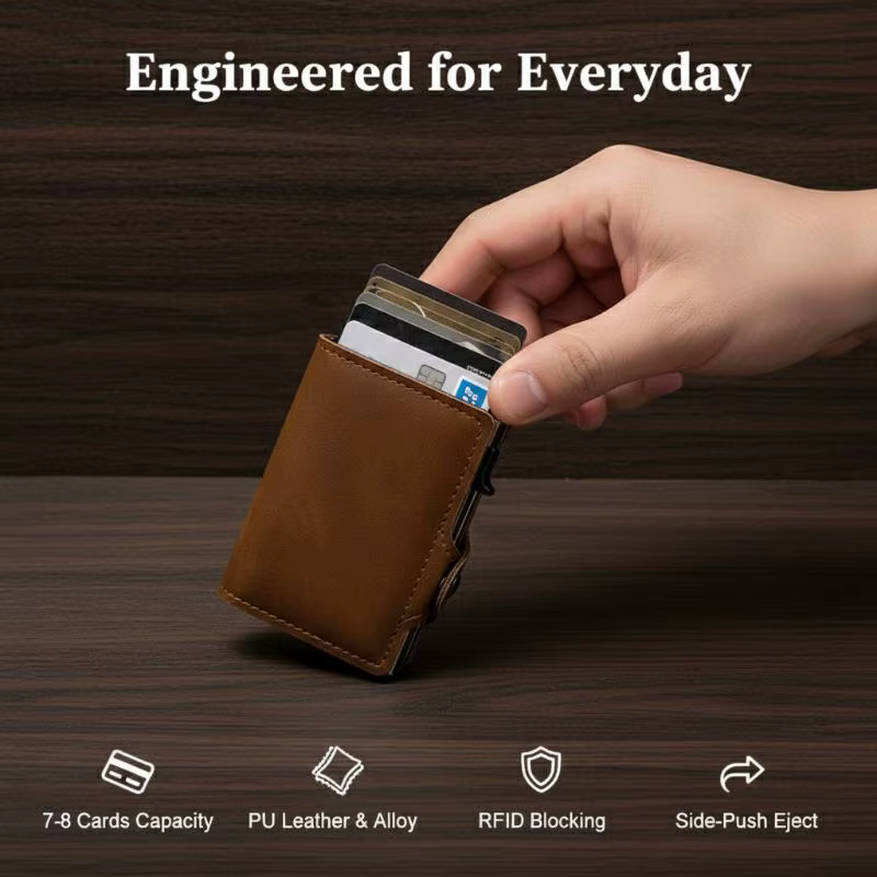 Portefeuille porte-cartes en métal anti-RFID pour hommes et femmes, multifonction, organisateur de cartes bancaires et d'identité à 12 emplacements pour les voyages et le shopping