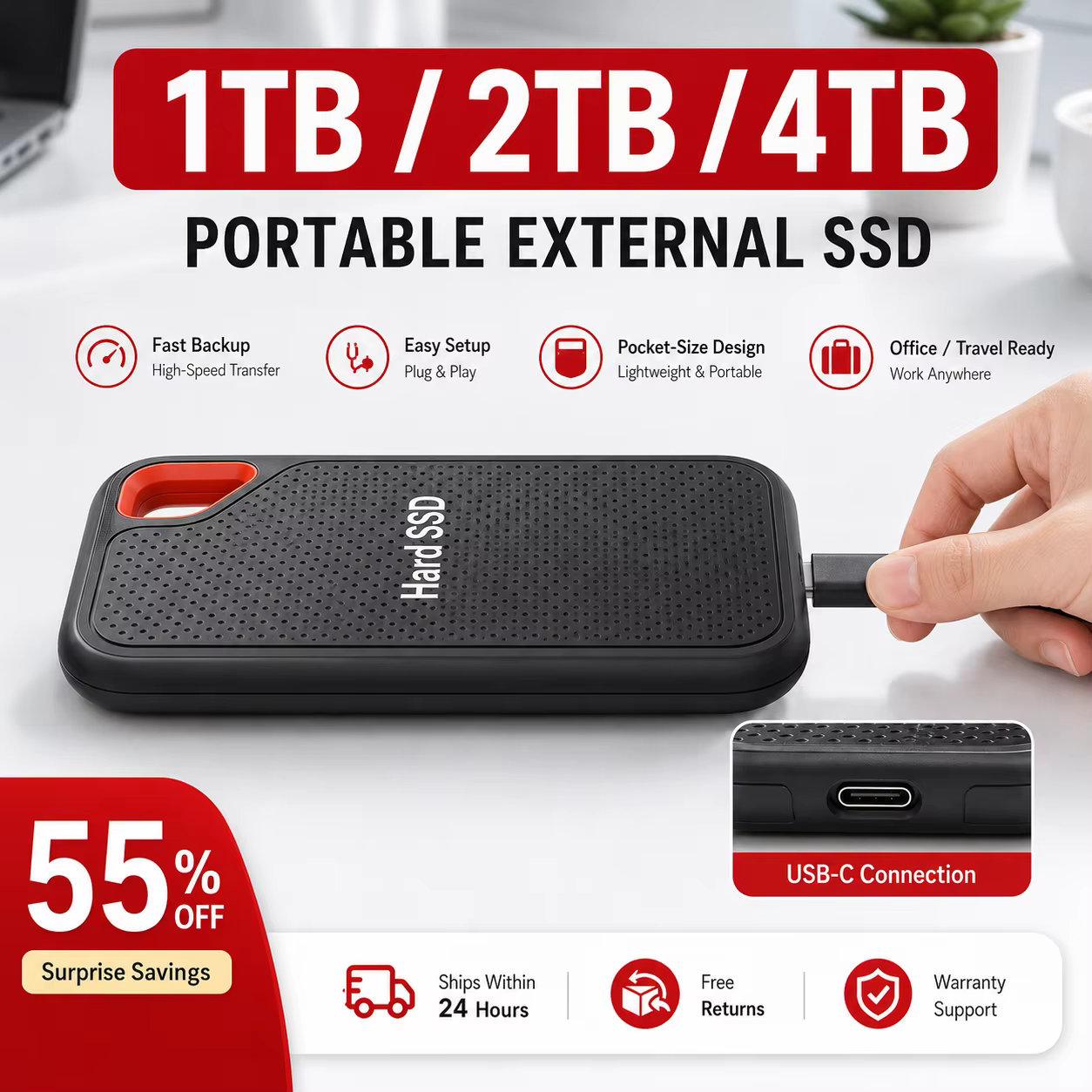 Disque dur externe SSD portable 16 To USB 3.1 Type-C