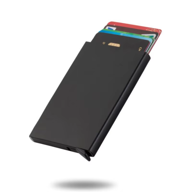 Rfid portefeuille intelligent porte-carte en métal mince mince hommes femmes portefeuilles Pop Up minimaliste étui pour carte d'identité petit sac à main noir portefeuilles pour hommes